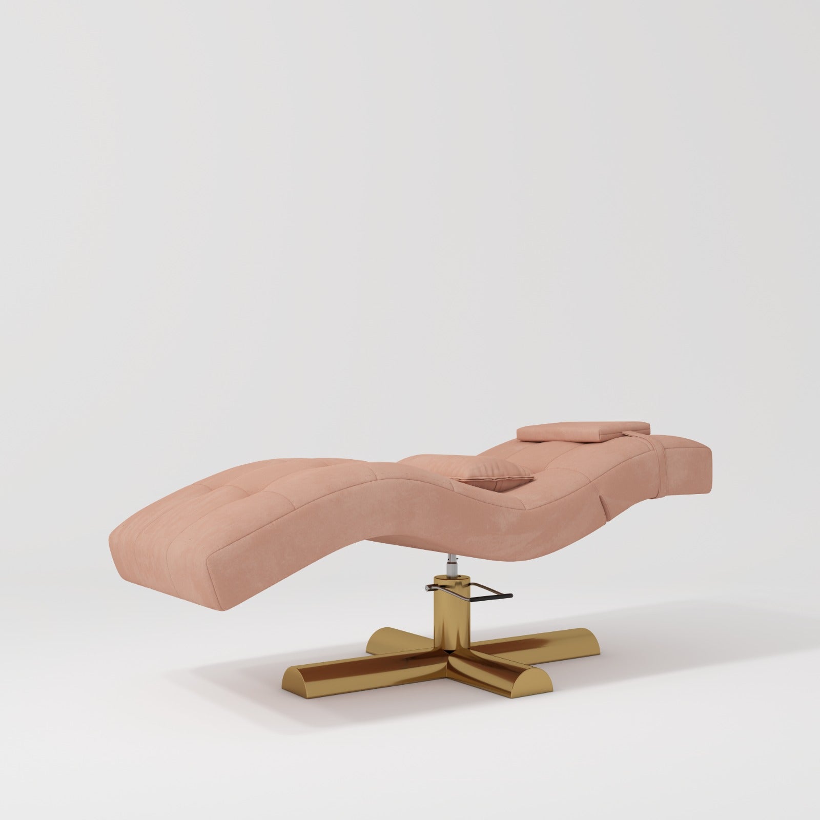 An adjustable beauty bed with black foam padding and Gold stainless steel legs, set against a white background.