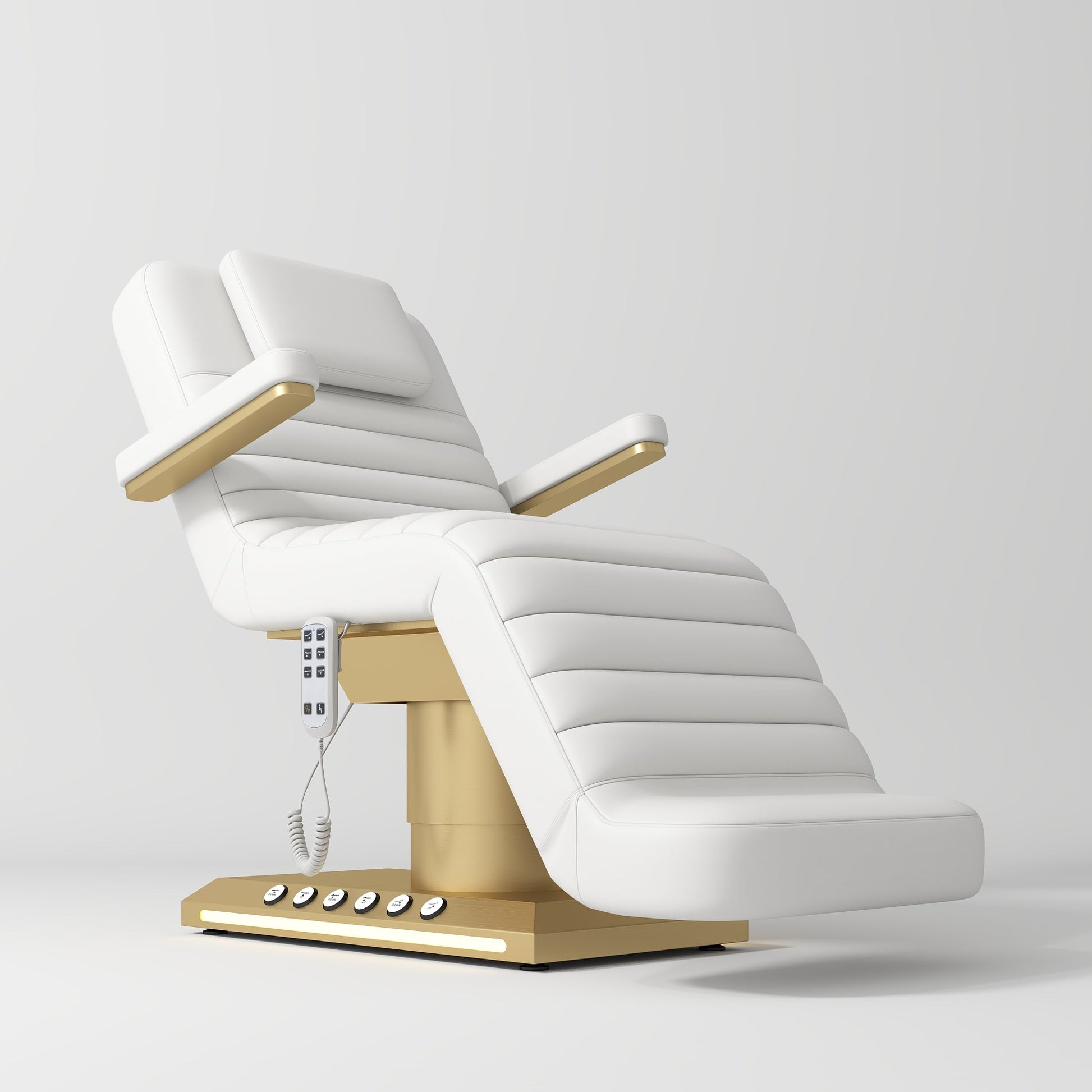 Alessia Electric Beauty Bed with luxury gold base and adjustable treatment settings