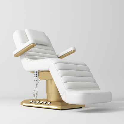 Alessia Electric Beauty Bed with luxury gold base and adjustable treatment settings