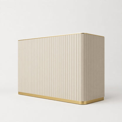 Luxury cream salon reception desk with gold accents in modern beauty salon interior