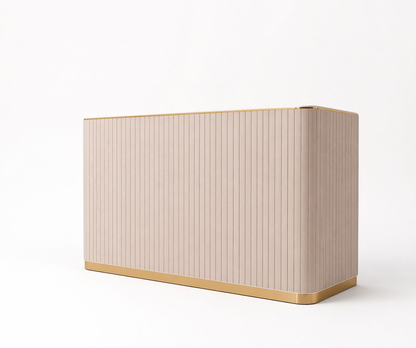 Beige DESK with gold base on a white background