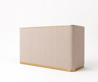 Beige DESK with gold base on a white background